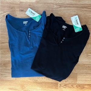 Lands’ End women’s 2X 3/4 sleeve shirts blue black bundle NWTS